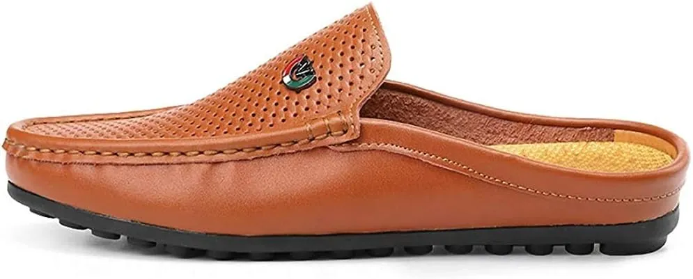 Men's Classic Leather Slippers Office Casual House Slip On Backless Loafers