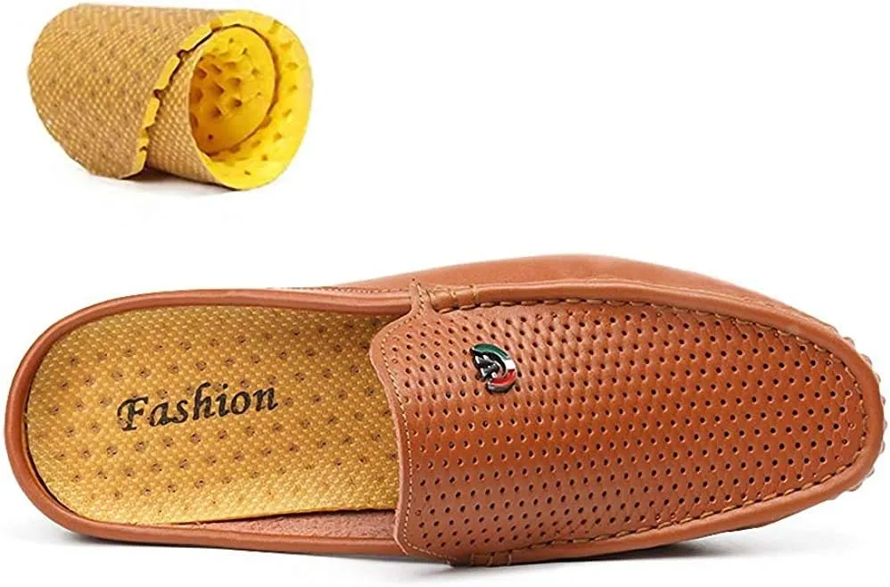 Men's Classic Leather Slippers Office Casual House Slip On Backless Loafers