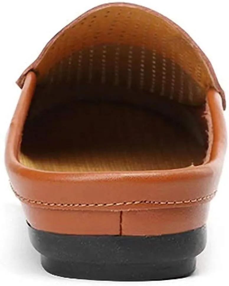 Men's Classic Leather Slippers Office Casual House Slip On Backless Loafers
