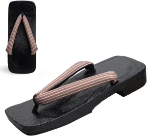 Mens House Slippers Youth Wood Grain Japanese Traditional Clogs Geta Flat-Heeled Clogs Men's Flip Flops Sandals Wooden Two-Tooth Clogs Slippers Indoor for Women Men