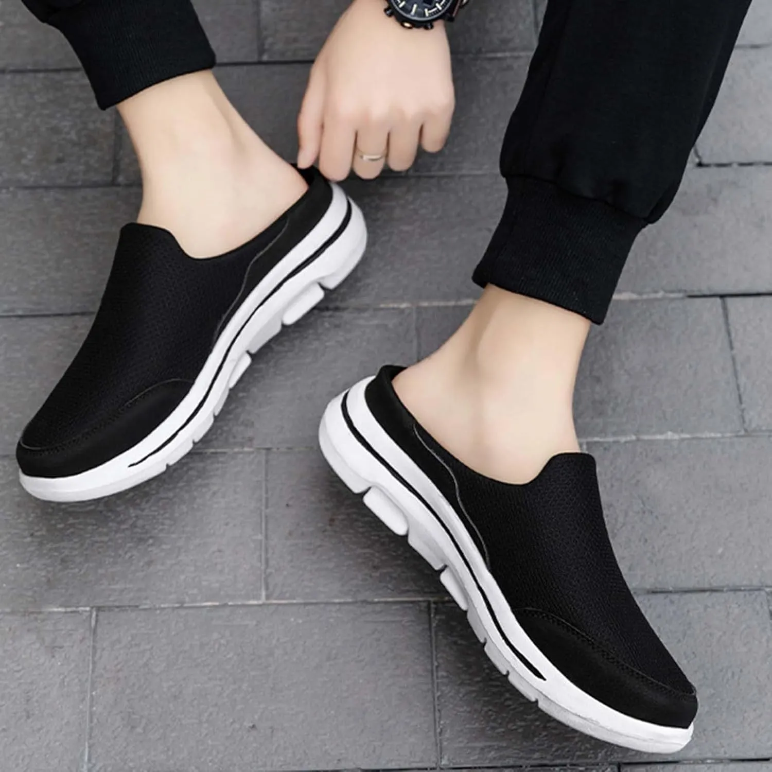 Mens Loafers & Slip-Ons Comfortable Breathable Flat Soled Slip On Mesh Heelless Casual Shoes for Men and Women