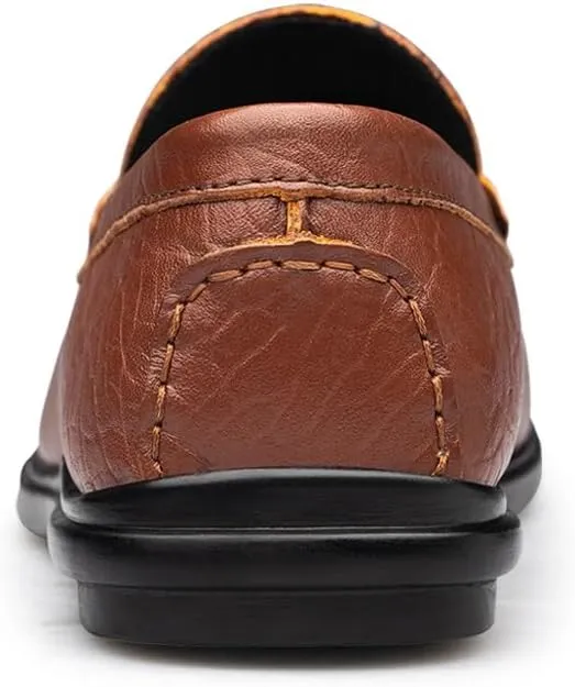 Mens Loafers Round Toe Genuine Leather Crocodile Print Loafer Shoes Comfortable Flat Heel Lightweight Outdoor Classic Slip-ons