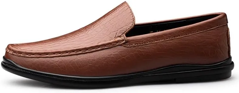 Mens Loafers Round Toe Genuine Leather Crocodile Print Loafer Shoes Comfortable Flat Heel Lightweight Outdoor Classic Slip-ons