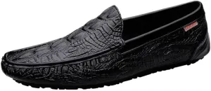Mens Loafers Slip On Crocodile Embossed Leather Round Toe Anti Slip Sole Comfortable Lightweight Resistant Outdoor Walking Shoes