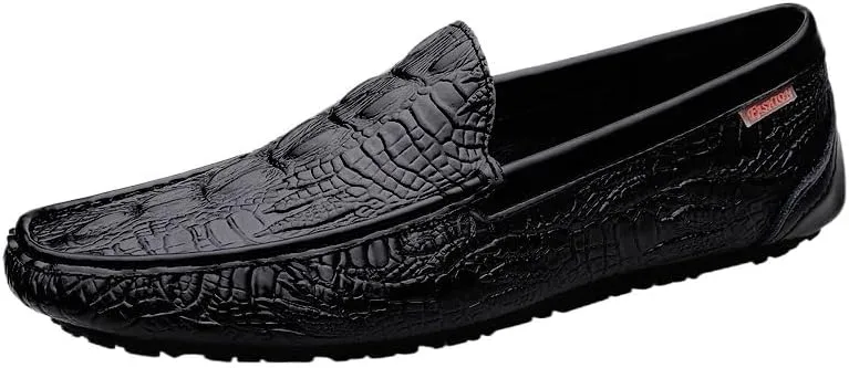 Mens Loafers Slip On Crocodile Embossed Leather Round Toe Anti Slip Sole Comfortable Lightweight Resistant Outdoor Walking Shoes