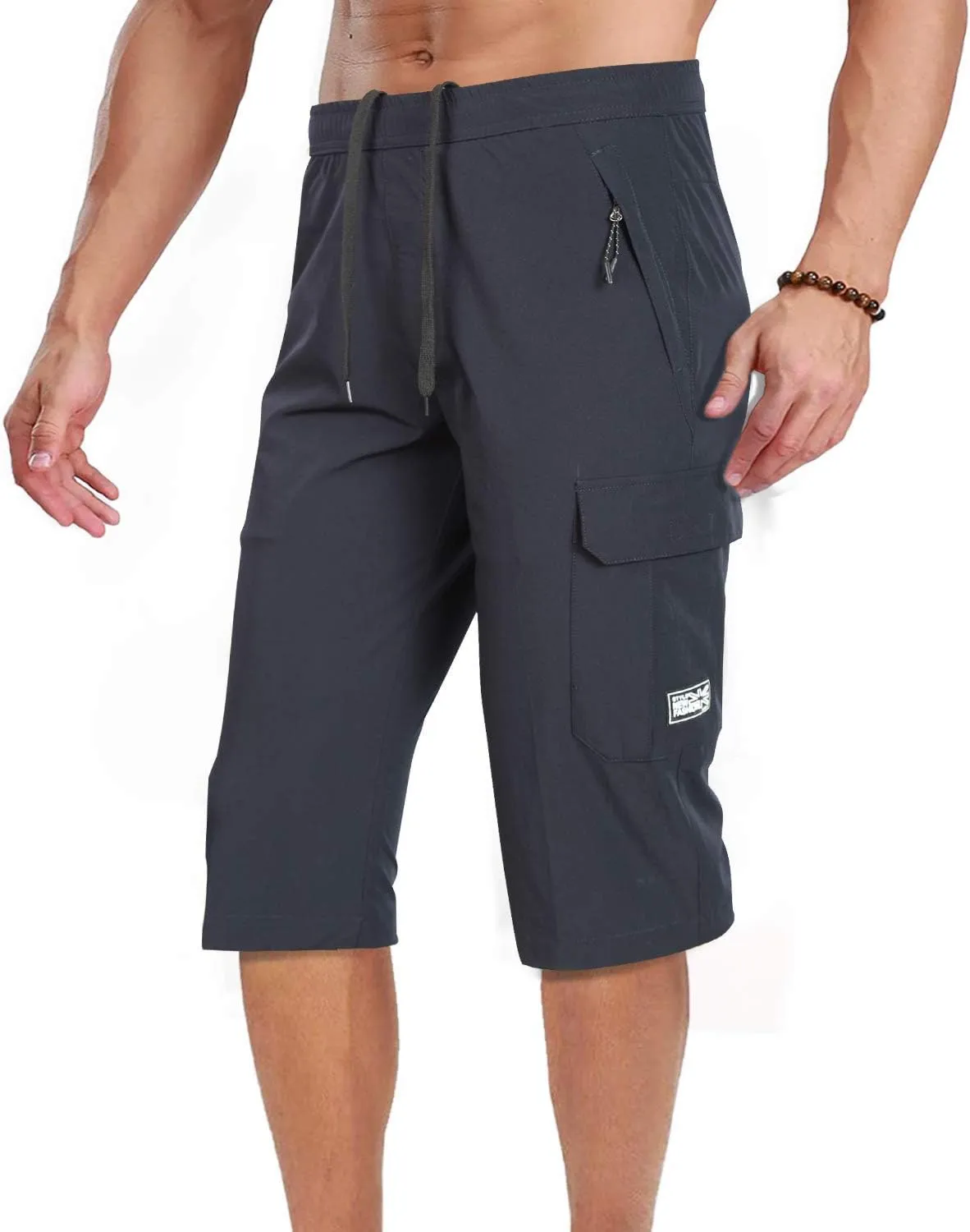 Men's Outdoor Hiking Shorts Quick Dry Stretchy 3/4 Capri Pants Cargo Shorts Male
