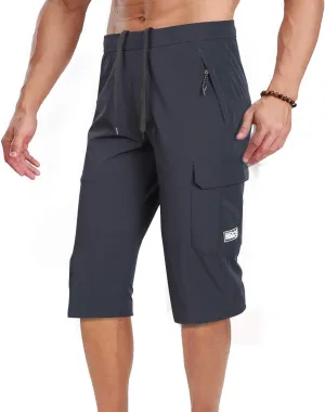 Men's Outdoor Hiking Shorts Quick Dry Stretchy 3/4 Capri Pants Cargo Shorts Male