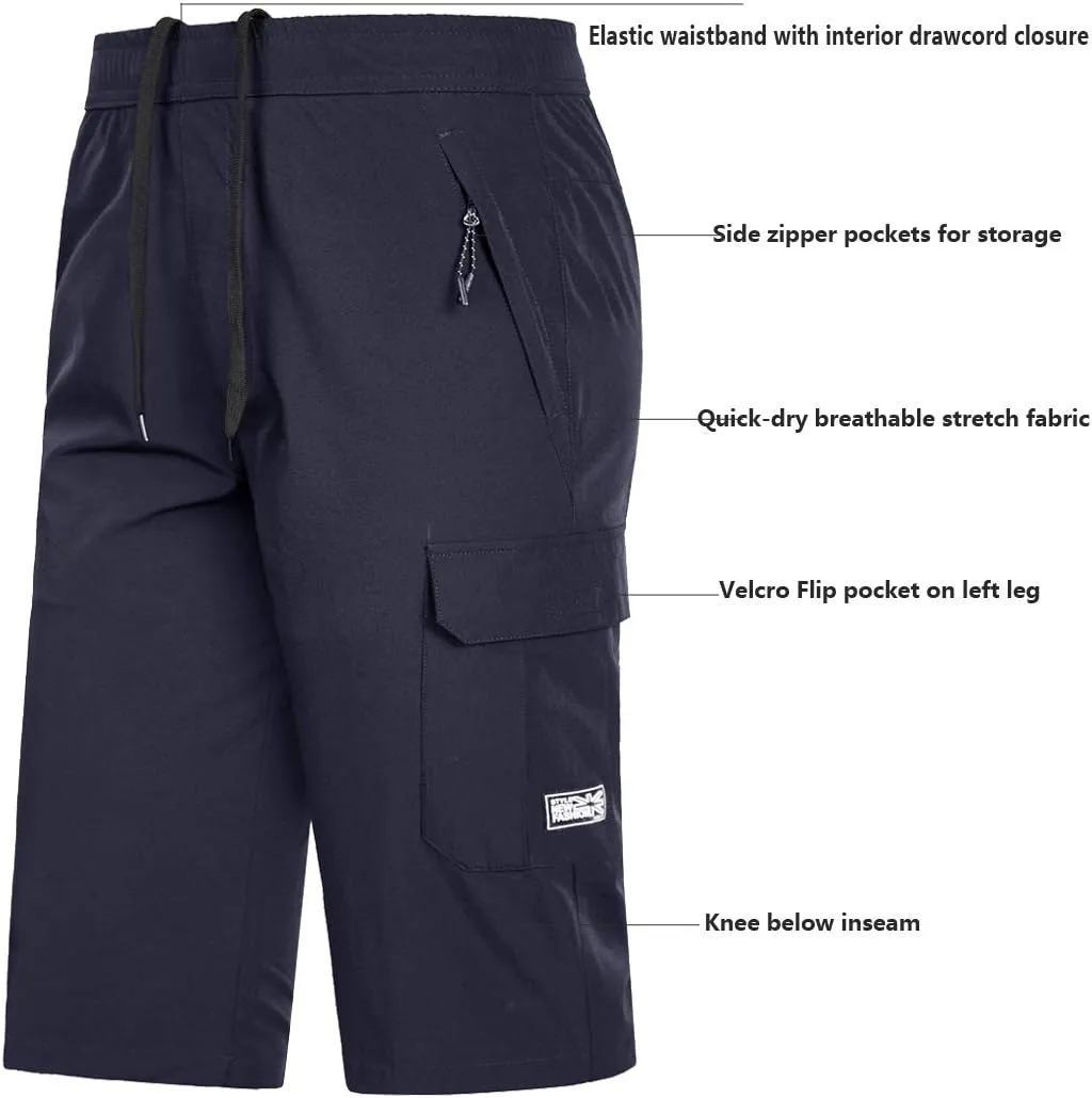 Men's Outdoor Hiking Shorts Quick Dry Stretchy 3/4 Capri Pants Cargo Shorts Male