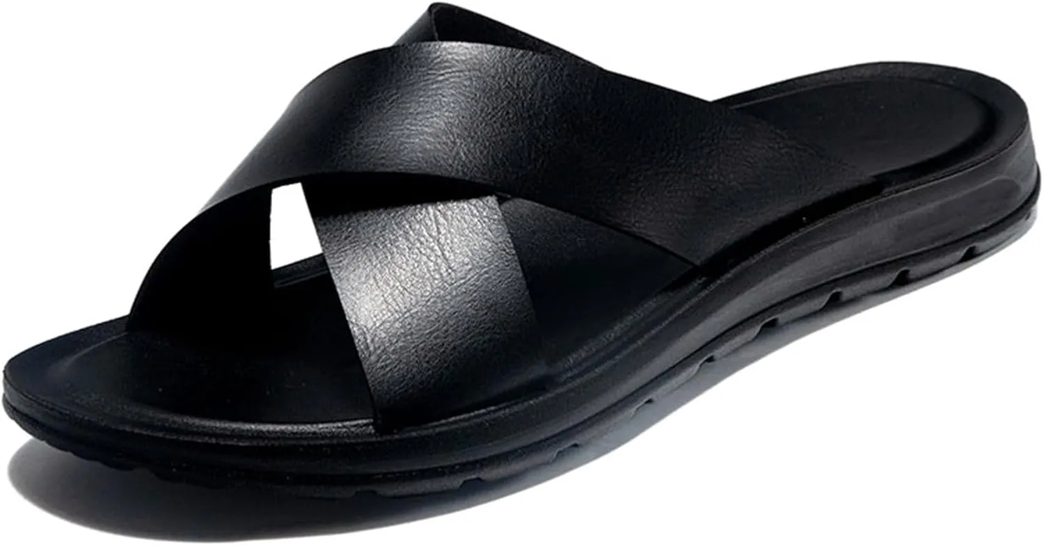 Men's Sandals Cross Slides Soft Cushion Footbed Comfort Athletic Slippers Indoor and Outdoor Beach Sandals Quick-Dry