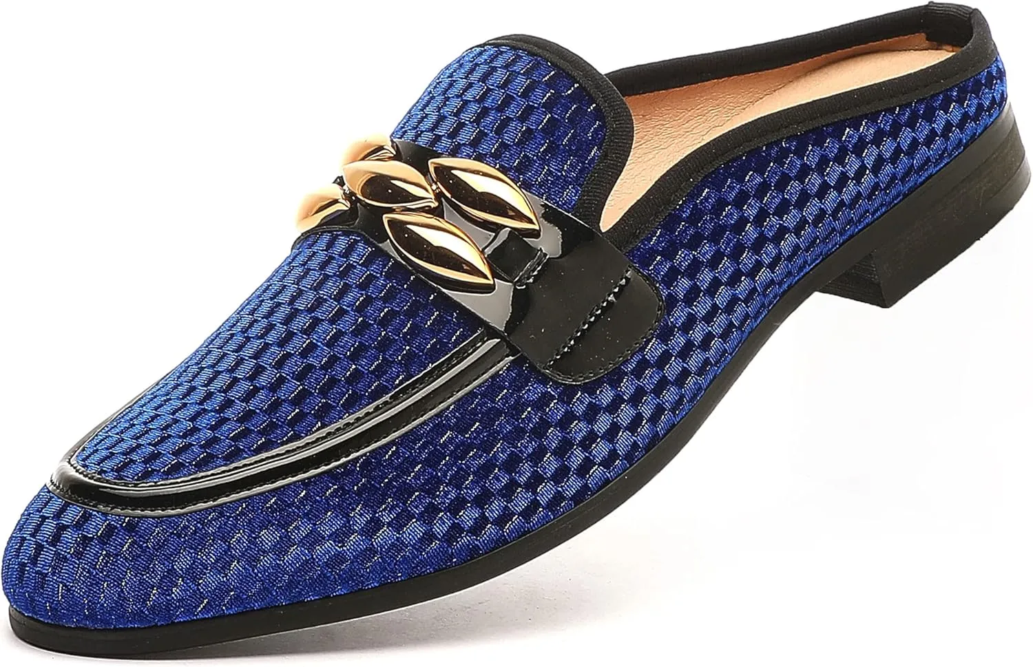 Men's Slip-on Mule Sandals Loafer with Gold Buckle,Fashion Leather Formal Wear Casual Backless Dress Slippers