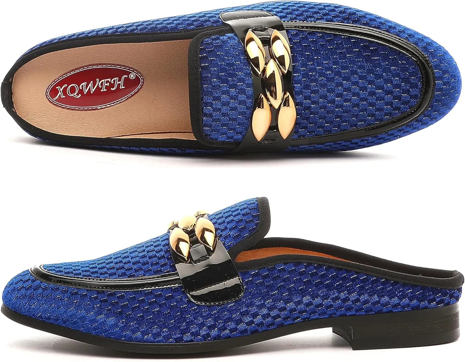 Men's Slip-on Mule Sandals Loafer with Gold Buckle,Fashion Leather Formal Wear Casual Backless Dress Slippers