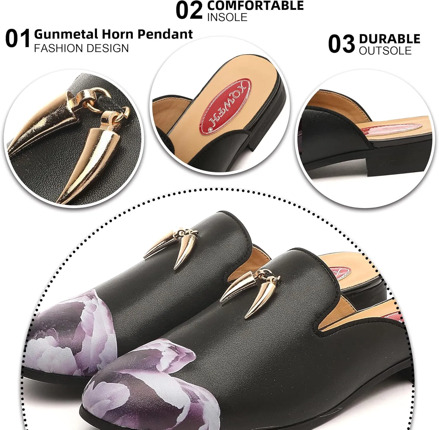 Men's Slip-on Mule Sandals Loafer with Gold Buckle,Fashion Leather Formal Wear Casual Backless Dress Slippers