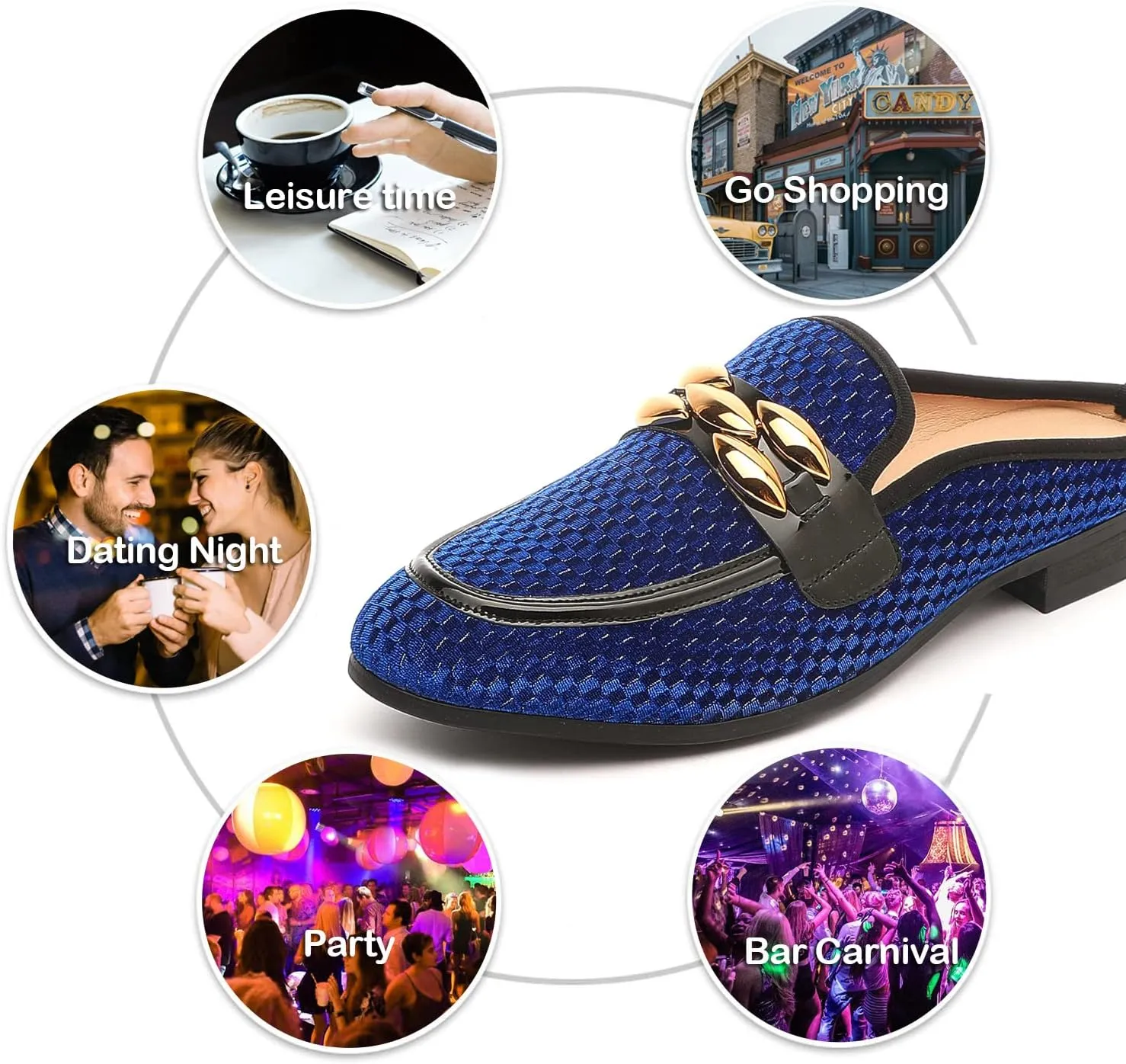 Men's Slip-on Mule Sandals Loafer with Gold Buckle,Fashion Leather Formal Wear Casual Backless Dress Slippers