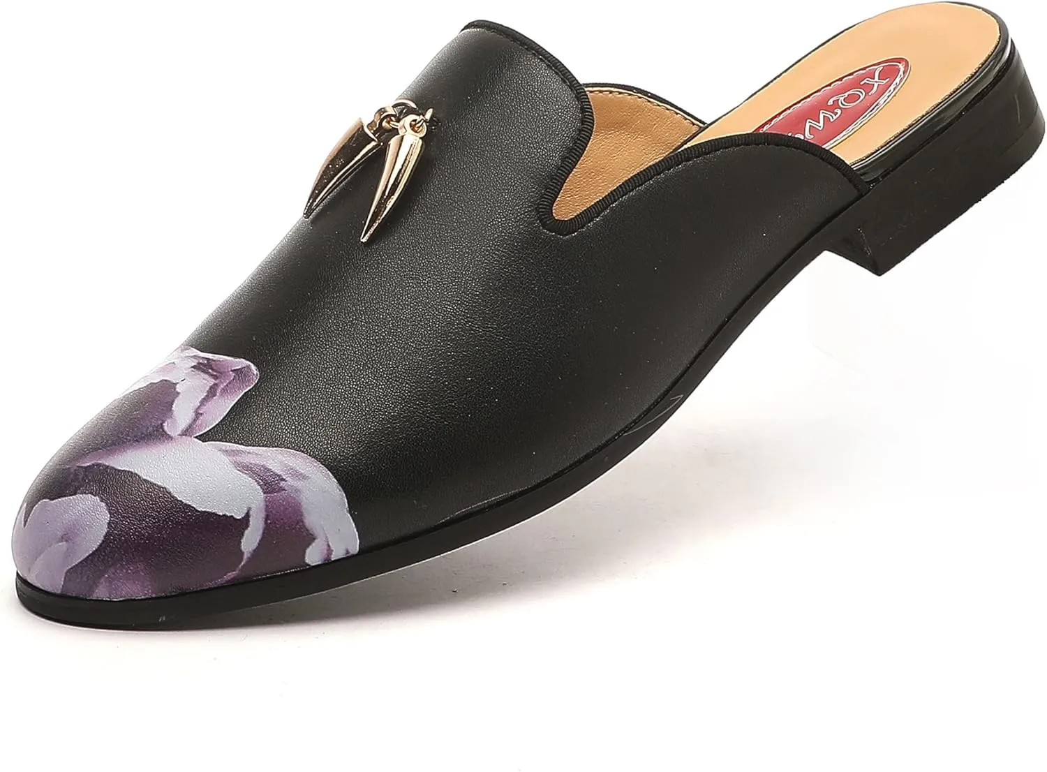 Men's Slip-on Mule Sandals Loafer with Gold Buckle,Fashion Leather Formal Wear Casual Backless Dress Slippers
