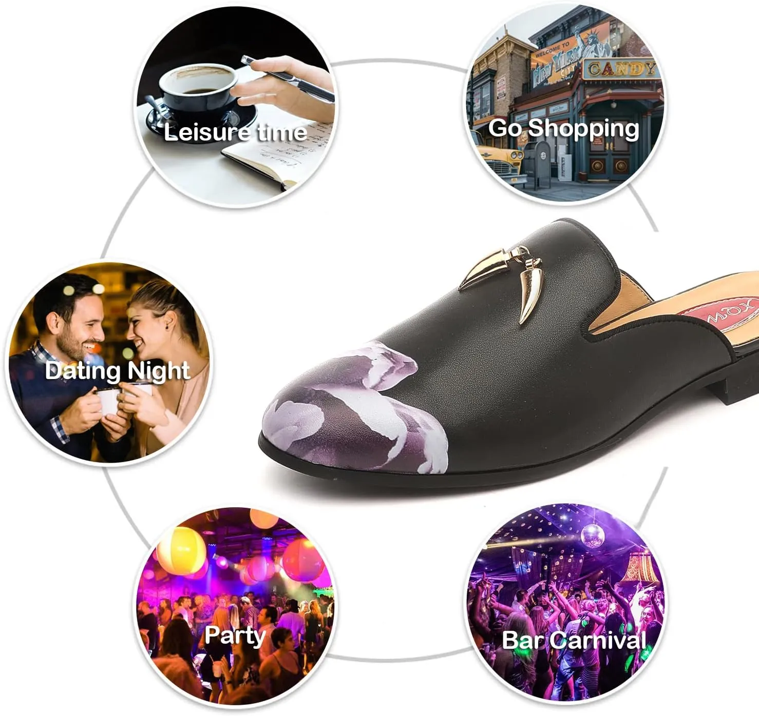 Men's Slip-on Mule Sandals Loafer with Gold Buckle,Fashion Leather Formal Wear Casual Backless Dress Slippers