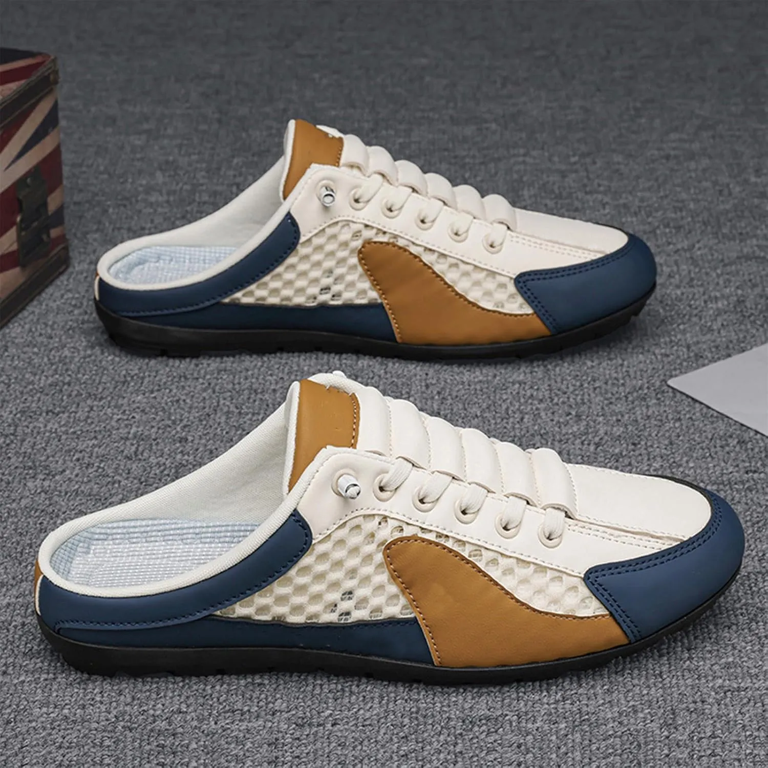 Men's Slip on Mule Sneakers Men Slippers Casual Sports Shoes Low Top Baotou Half Drag Sneakers for Men, Fashionable Mens Slip On Shoes for Spring Summer