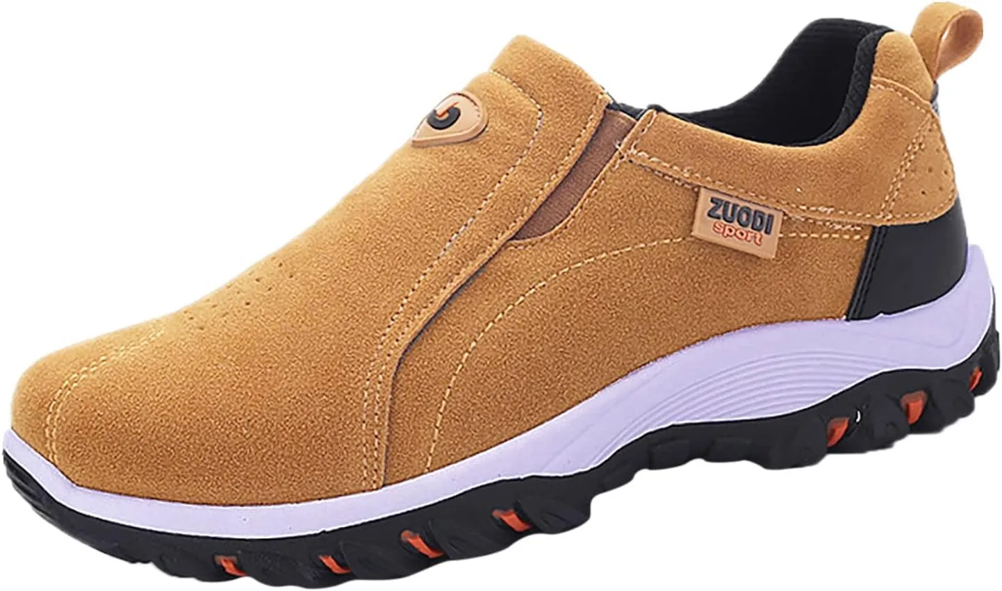 Men's Solid Color Round Toe Running Walking Sports Walking Slip On Shoes Mens Running Shoes Men's Athletic Sneaker New