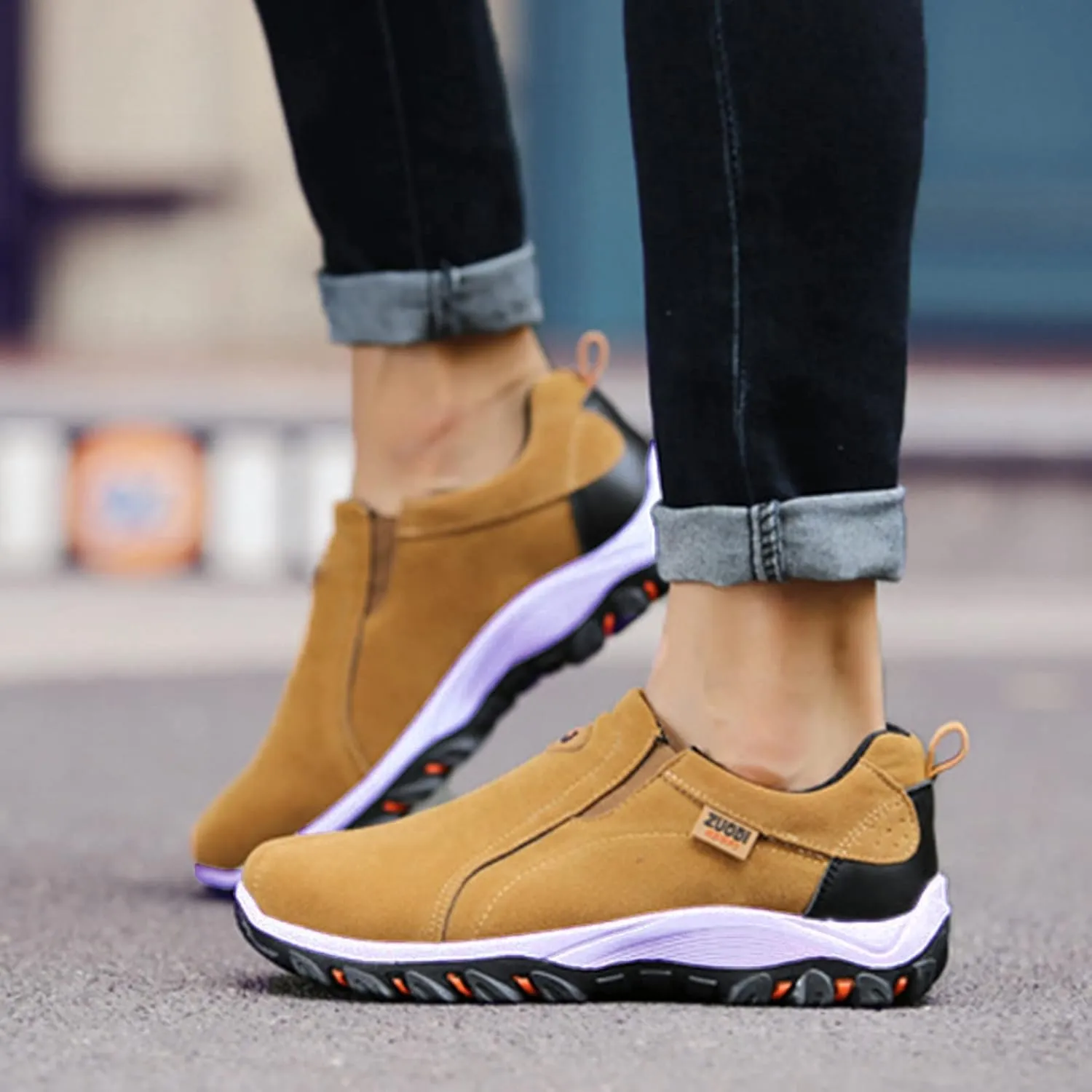 Men's Solid Color Round Toe Running Walking Sports Walking Slip On Shoes Mens Running Shoes Men's Athletic Sneaker New