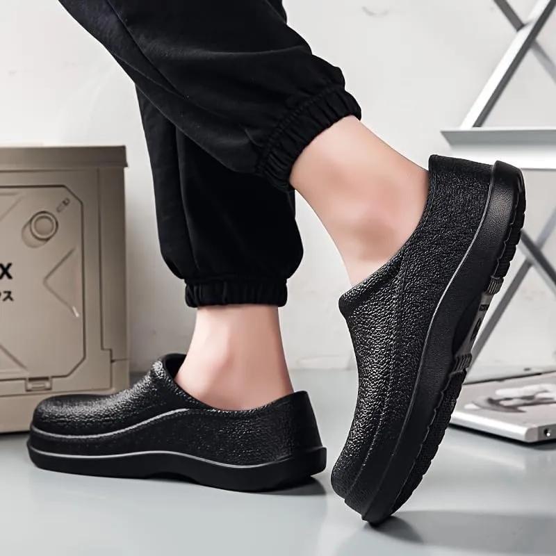 Men's Solid Colour Slip On Waterproof & Oil Proof Chef Shoes, Comfy Non Slip Casual Durable EVA Kitchen Shoes for Men's Indoor Outdoor Activities