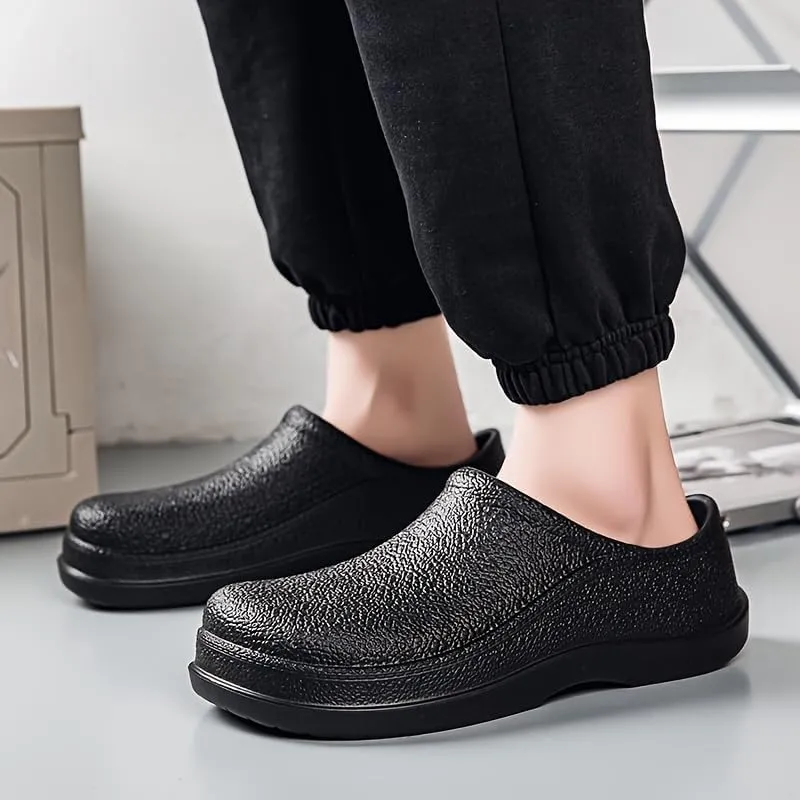 Men's Solid Colour Slip On Waterproof & Oil Proof Chef Shoes, Comfy Non Slip Casual Durable EVA Kitchen Shoes for Men's Indoor Outdoor Activities