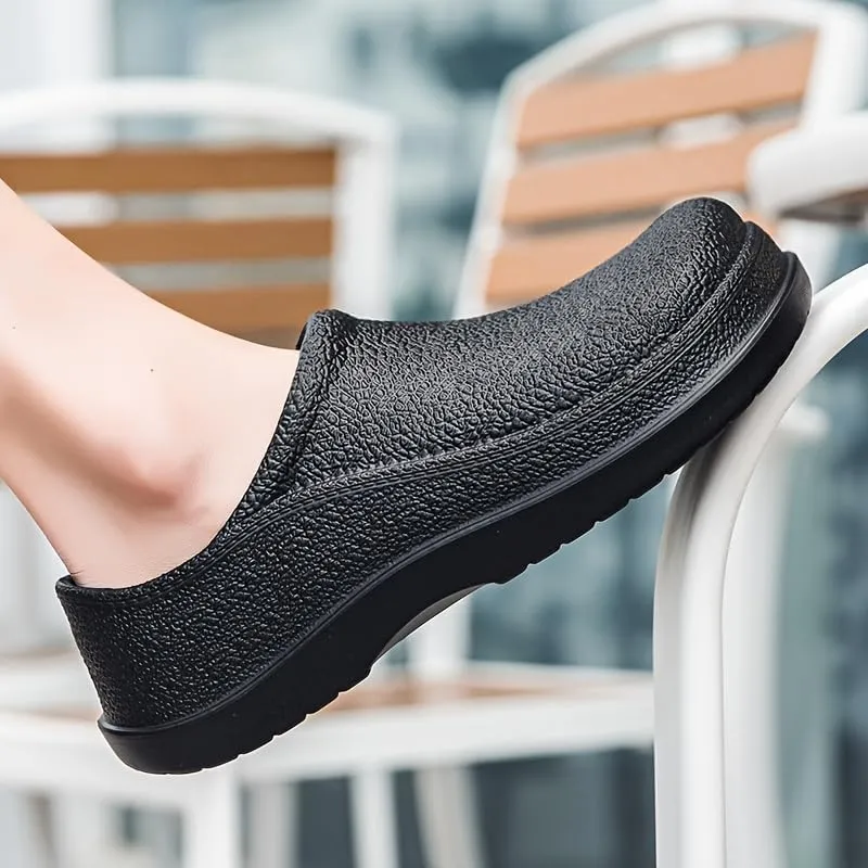 Men's Solid Colour Slip On Waterproof & Oil Proof Chef Shoes, Comfy Non Slip Casual Durable EVA Kitchen Shoes for Men's Indoor Outdoor Activities