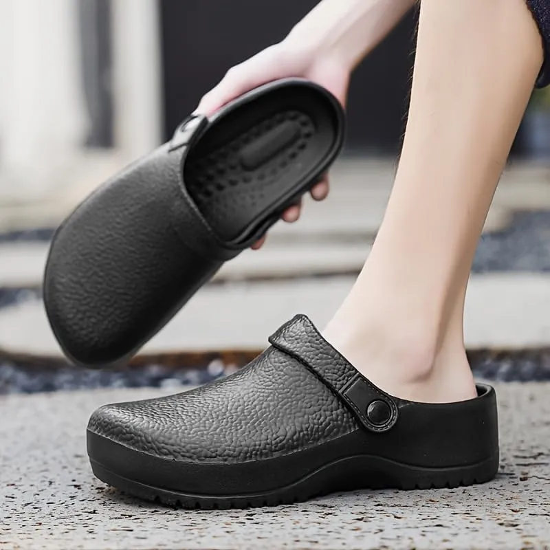 Men's Solid Slip On & Oil Proof Hollow Out Chef Shoes, Comfy Non Slip Casual Safety Clogs for Men's Outdoor Activities