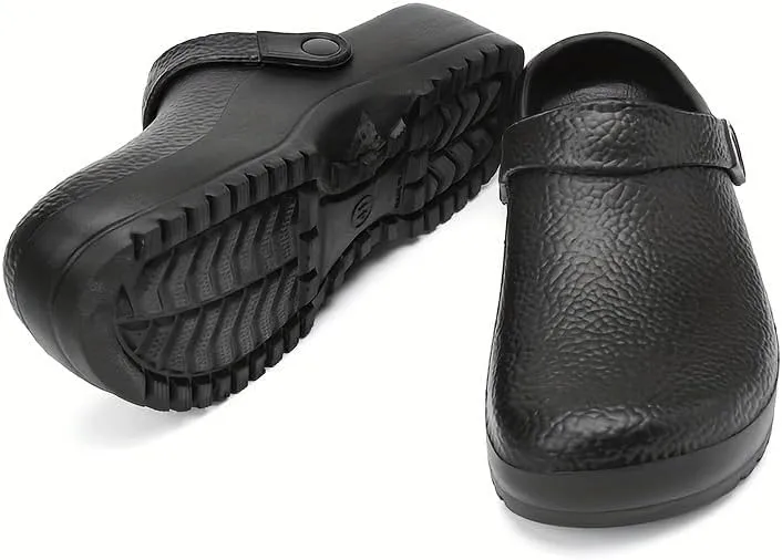 Men's Solid Slip On & Oil Proof Hollow Out Chef Shoes, Comfy Non Slip Casual Safety Clogs for Men's Outdoor Activities