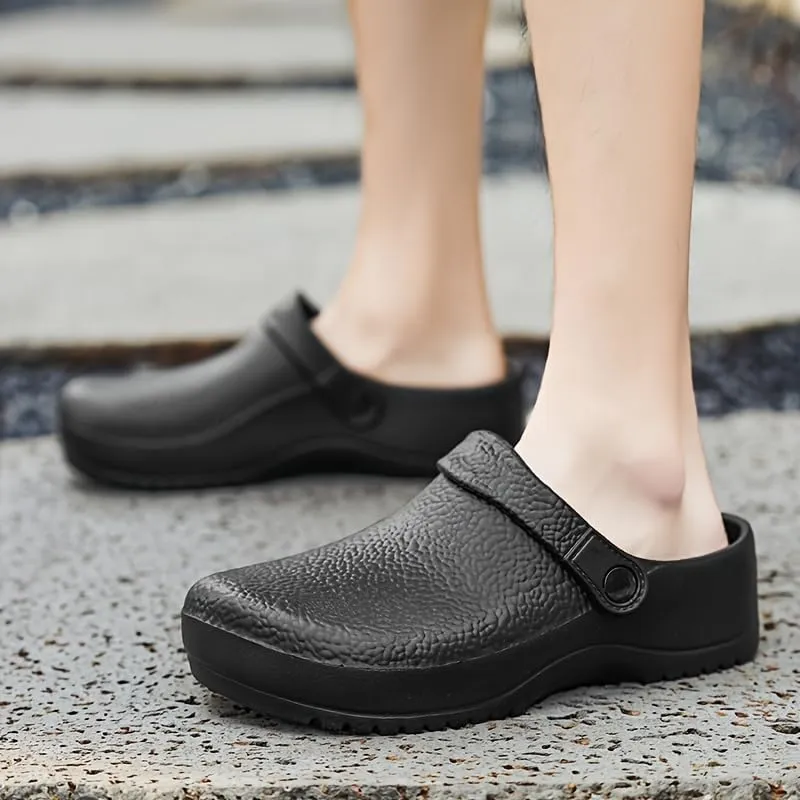 Men's Solid Slip On & Oil Proof Hollow Out Chef Shoes, Comfy Non Slip Casual Safety Clogs for Men's Outdoor Activities