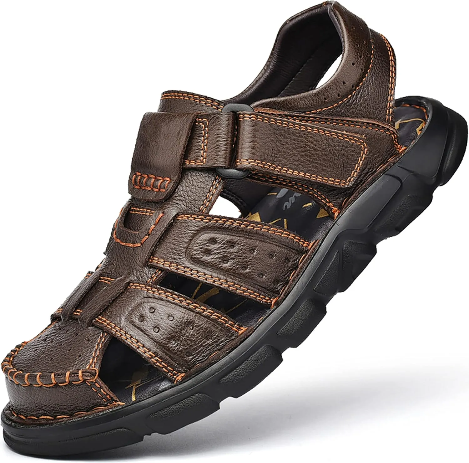 Men's Sport Sandals Closed Toe Outdoor Handmade Leather Sandal Adjustable Summer Fisherman Beach Shoes