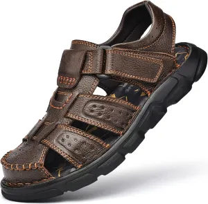 Men's Sport Sandals Closed Toe Outdoor Handmade Leather Sandal Adjustable Summer Fisherman Beach Shoes