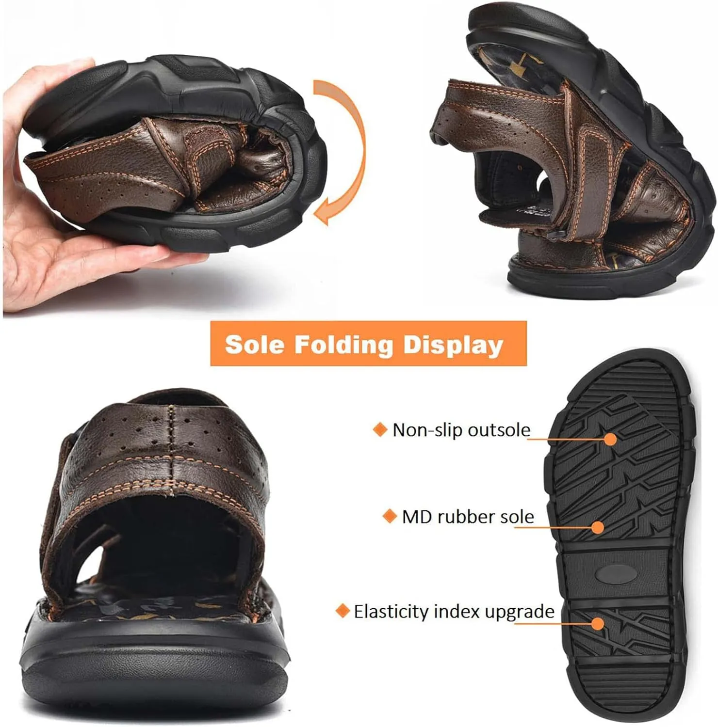 Men's Sport Sandals Closed Toe Outdoor Handmade Leather Sandal Adjustable Summer Fisherman Beach Shoes