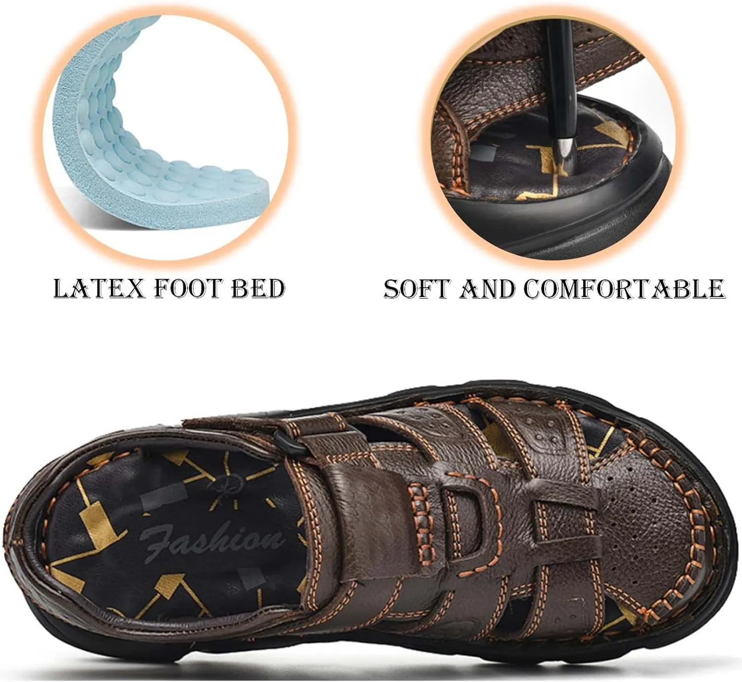 Men's Sport Sandals Closed Toe Outdoor Handmade Leather Sandal Adjustable Summer Fisherman Beach Shoes