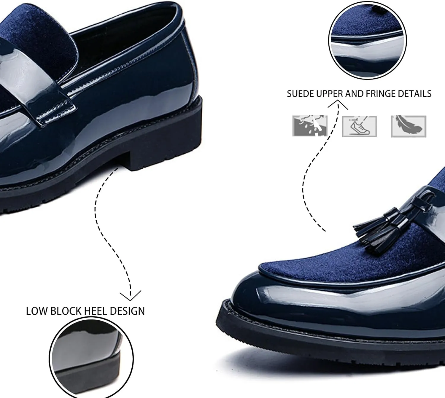 Men's Suede Chunky Heel Penny Loafers Classic Tassel Non-Slip Slip-On Business Wedding Formal Shoes Work Party Luxury Shoes