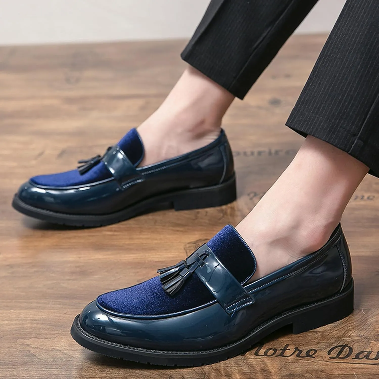 Men's Suede Chunky Heel Penny Loafers Classic Tassel Non-Slip Slip-On Business Wedding Formal Shoes Work Party Luxury Shoes