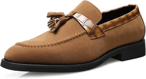 Men's Suede Tassel Low Block Heel Penny Loafers Slip On Classic Luxury Round Toe Non-Slip Dress Shoes Casua Business Work Office Shoes