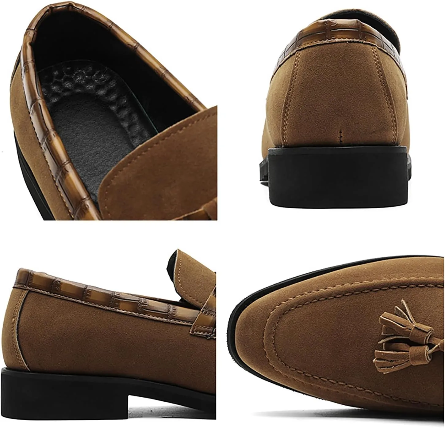 Men's Suede Tassel Low Block Heel Penny Loafers Slip On Classic Luxury Round Toe Non-Slip Dress Shoes Casua Business Work Office Shoes
