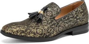 Men's Vintage Velvet Embroidery Noble Loafer Shoes Slip-on Loafer Smoking Slipper Tassel Loafer
