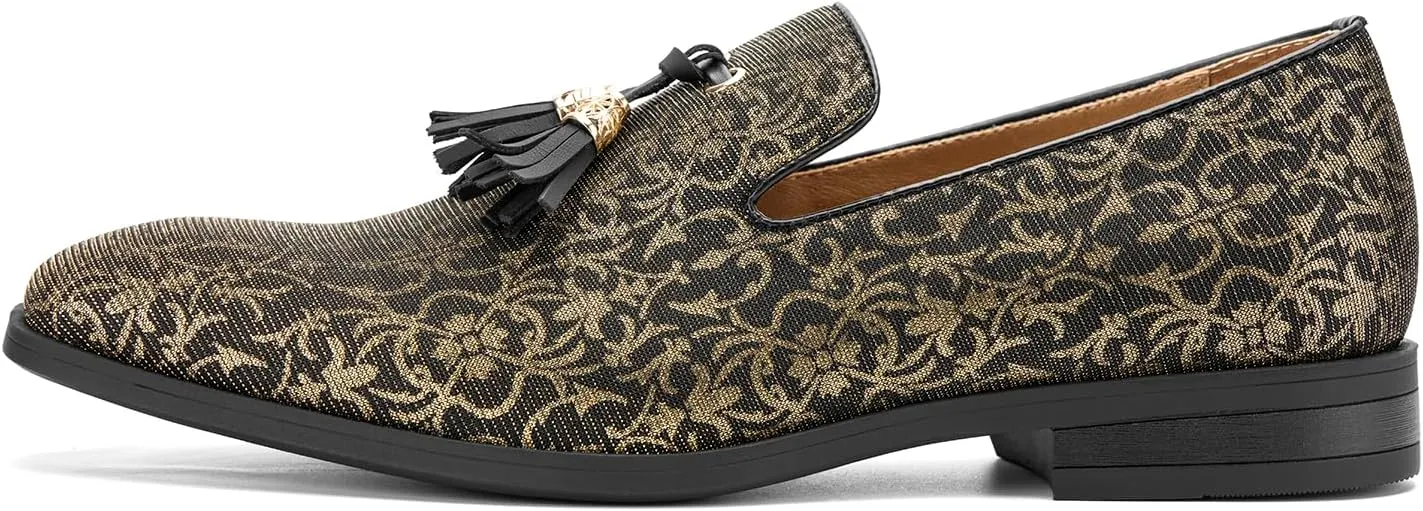 Men's Vintage Velvet Embroidery Noble Loafer Shoes Slip-on Loafer Smoking Slipper Tassel Loafer