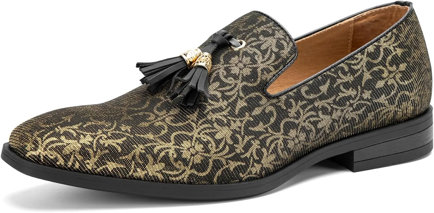 Men's Vintage Velvet Embroidery Noble Loafer Shoes Slip-on Loafer Smoking Slipper Tassel Loafer