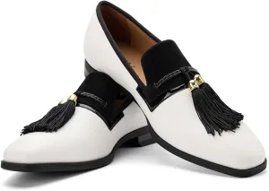 Men's Vintage Velvet Embroidery Noble Loafer Shoes Slip-on Loafer Smoking Slipper Tassel Loafer
