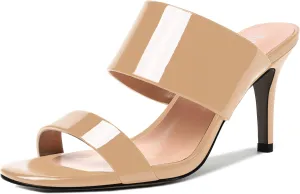 MERRORI Women's Slip On Sexy Party Open Toe Heeled Mule Patent Stiletto High Heel Heeled Sandals 3.3 Inch