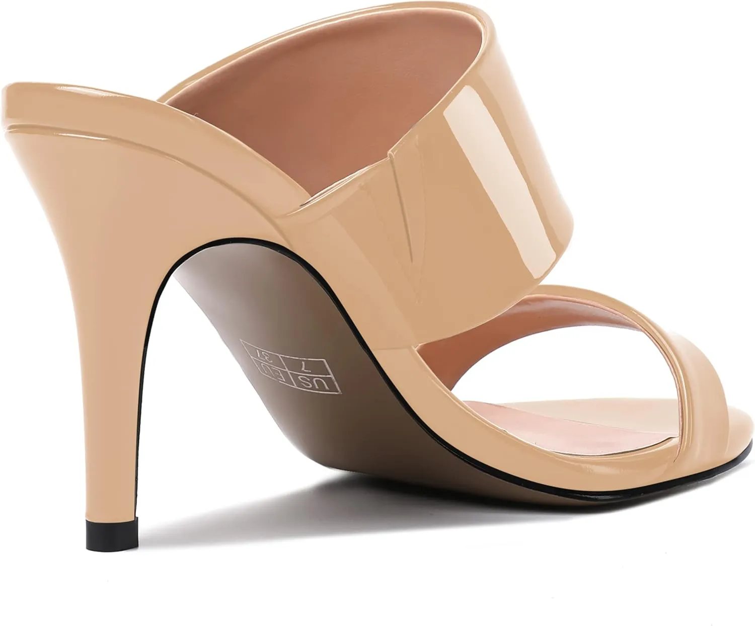 MERRORI Women's Slip On Sexy Party Open Toe Heeled Mule Patent Stiletto High Heel Heeled Sandals 3.3 Inch