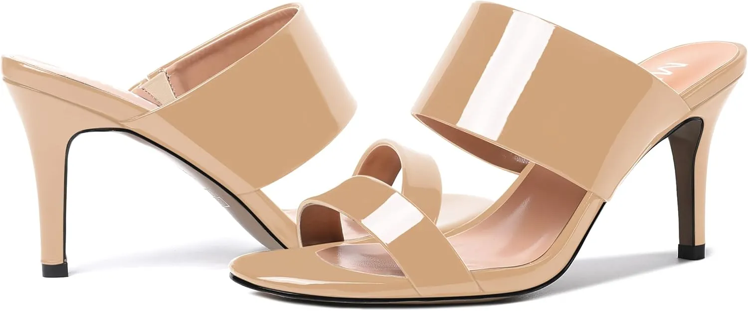 MERRORI Women's Slip On Sexy Party Open Toe Heeled Mule Patent Stiletto High Heel Heeled Sandals 3.3 Inch