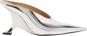 Metallic Leather Heeled Mules for Women Sexy Sandals Pointed Closed Toe Slip On Wedge Mule Dressy Pumps Heels