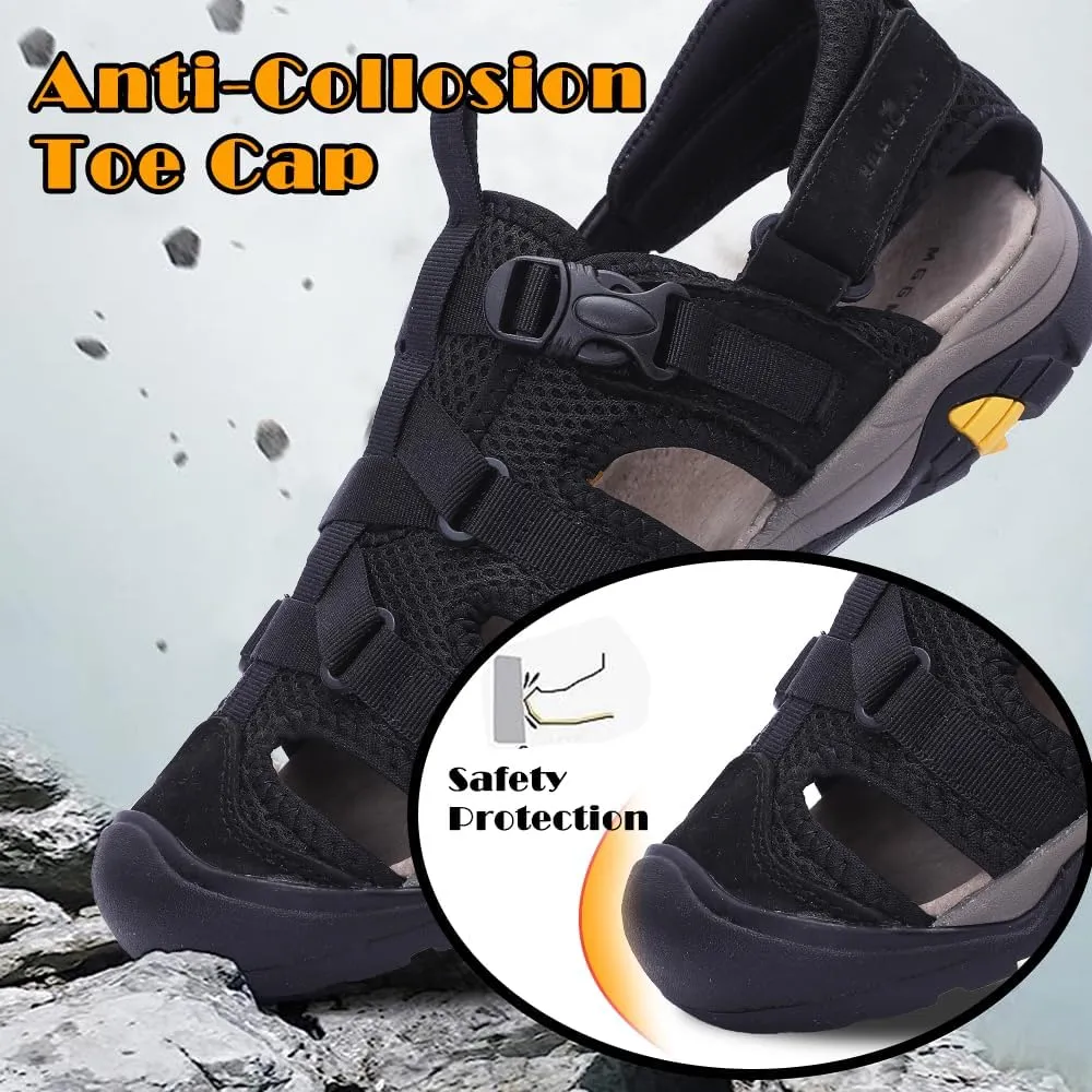 MGGMOKAY Men's Leather Closed Toe Sandals For Hiking Walking Water Beach Athletic Outdoor Fisherman Sandal