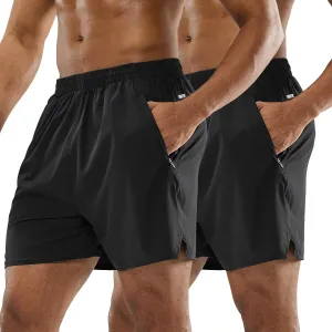 MIER Men's Athletic Shorts 5 Inch Lightweight Running Workout Gym Shorts with Zipper Pockets, 2 Pack