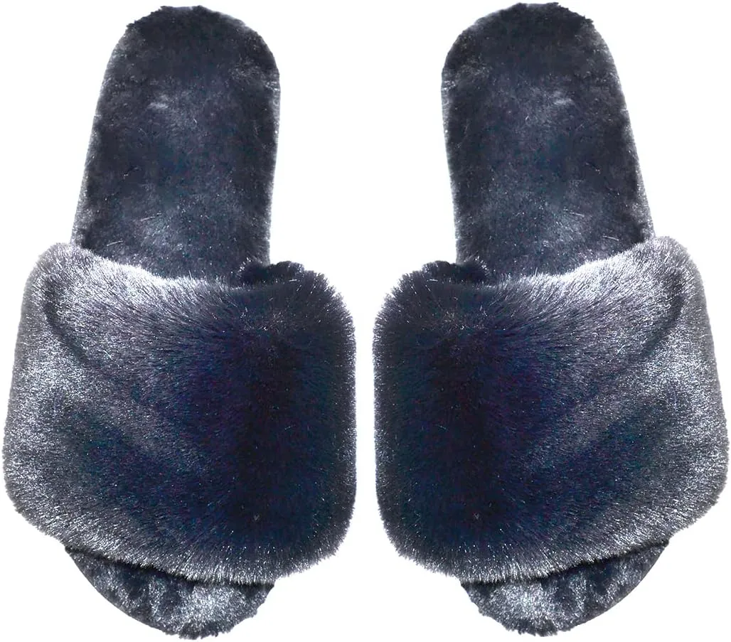 Millffy Women Fluffy Ladies Slippers Faux Wool Fuzzy Slippers Chic Luxurious Open Toed Soft Fur Slippers