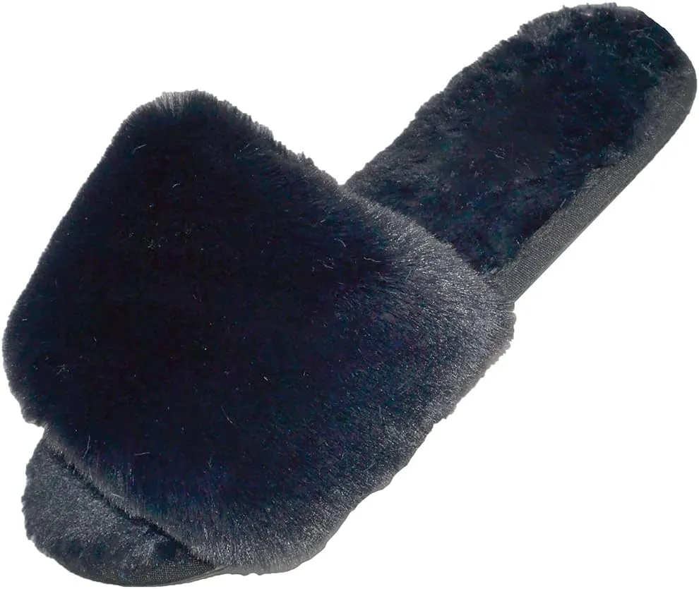 Millffy Women Fluffy Ladies Slippers Faux Wool Fuzzy Slippers Chic Luxurious Open Toed Soft Fur Slippers
