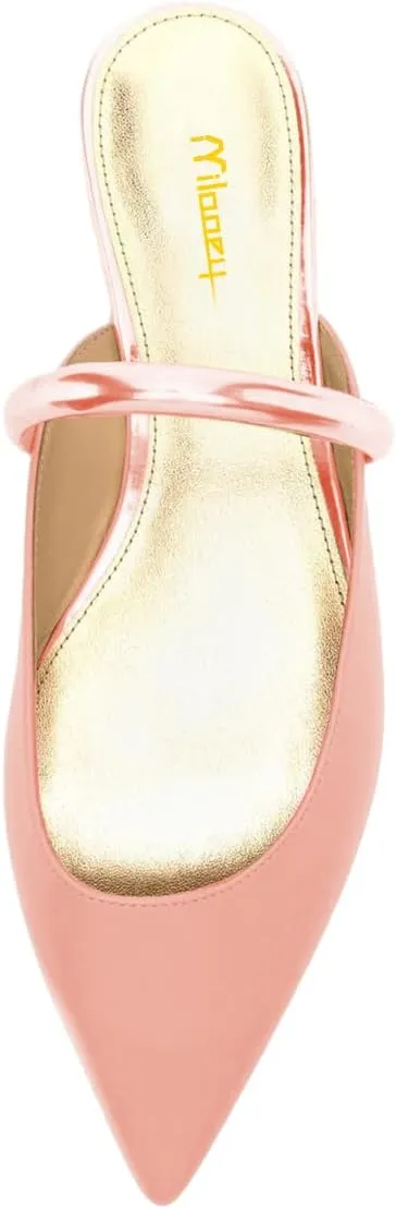 Milooey shoes Women Comfortable Closed Pointed Toe Flat Mule Strappy Slip On Sandal Backless Loafer Party Dress Casual Shoes Size 4-16 Us