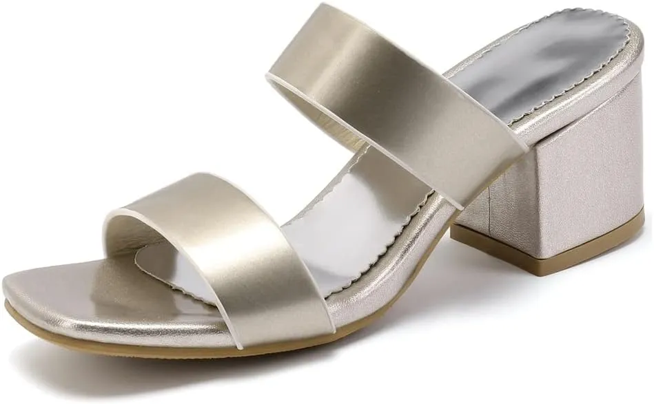 MIOKE Women's Block Heel Slide Sandals Fashion Open Toe Hollow Out Comfort Chunky Dress High Heeled Sandal